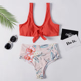 Plunge Knot Printed Bikini Set