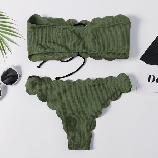 Lace-up Green Bandeau Bikini Set – Ncocon