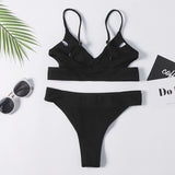 Black Padded Bikini Top With Thong Bottoms