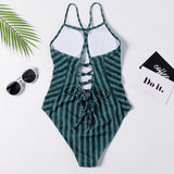 Striped Lace Up Cami Swimsuit