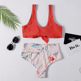 Plunge Knot Printed Bikini Set