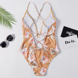 Lace-up Crisscross Flower Swimsuit