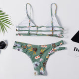 Flower Cutout Denim Cami Bikini Set