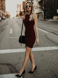 Wine Red Sleeveless Asymmetric Hemline Mini Dress