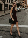 Wine Red Sleeveless Asymmetric Hemline Mini Dress