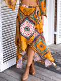 Fancy Bohemia Floral Front Split Long Skirt Bottoms