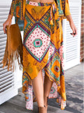 Fancy Bohemia Floral Front Split Long Skirt Bottoms