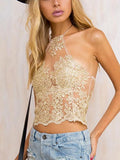 Lace Halter Straps with Zipper Small T-Shirt Tops