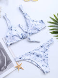 Marble Printing Backless Tie Front Bowknot Soft Bikinis Beach Swimsuits