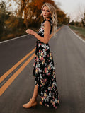 Floral V Neck Backless Bohemia Asymmetry  Maxi Dress