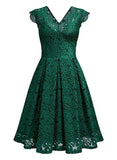 Women's Vintage Floral Lace Short Sleeve V Neck Cocktail Party Swing Dress