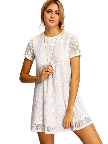 Women's Plain Short Sleeve Floral Summer Floral Lace Prom Party Shift Dress