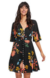 Women's Boho Button Up Split Floral Print Flowy Party Dress