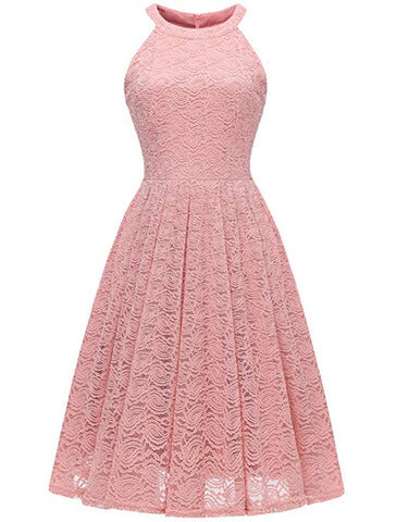Womens Halter Neck Formal Cocktail Party Floral Lace Wedding Midi Dress