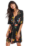 Women's Boho Button Up Split Floral Print Flowy Party Dress