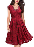Women's Vintage Floral Lace Short Sleeve V Neck Cocktail Party Swing Dress