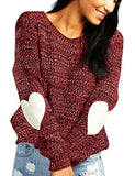 Women's Cute Heart Pattern Patchwork Casual Long Sleeve Round Neck Knits Sweater