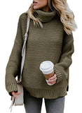Womens Turtleneck Long Sleeve Chunky Knit Pullover Sweater