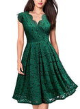 Women's Vintage Floral Lace Short Sleeve V Neck Cocktail Party Swing Dress