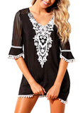 Crochet Chiffon Tassel Swimsuit Bikini Pom Pom Trim Swimwear Beach Cover Up