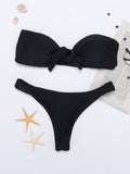 Thong Strapless Solid Color Sexy Tie Front High Cut Bikinis Swimsuits