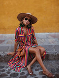 Cute Bohemia Striped Shirt Maxi Dress