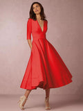 White V-neck Half Sleeves Evening Dresses