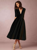 White V-neck Half Sleeves Evening Dresses