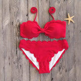 Scalloped Straps Cute Bikini Set