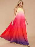 Rainbow Backless Halterneck Gradient Maxi Dress