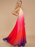 Rainbow Backless Halterneck Gradient Maxi Dress