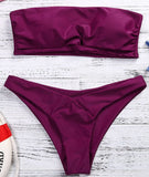 Simple Knotted Bandeau Bikini Set 