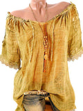 Stylish Sexy Off-the-shoulder Ruffle Short Sleeves Blouse&shirt Tops