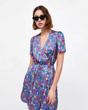 Short Sleeve Floral Wrap Dress