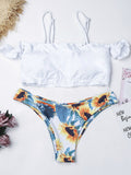 Off Shoulder Sunflower High Cut Bikini Set