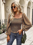 SQUARE NECK LONG SLEEVE PRINT SHIRT