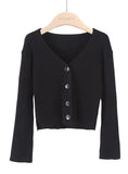 SHORT LONG SLEEVES BREASTED SOLID COLOR KNIT CARDIGAN