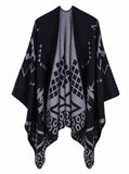 GEOMETRIC PATTERN SPLIT LENGTHENED CASHMERE CLOAK