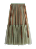 HIGH WAIST STITCHING PLEATED GAUZE SKIRT