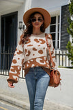 LEOPARD PRINT STITCHING CREW NECK PULLOVER SWEATER