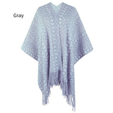 CROCHETED KNITTED FRINGED CLOAK SHAWL
