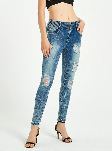 WOMEN STRETCH HOLES PANT JEANS