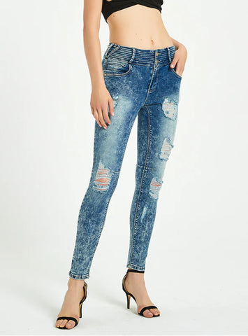 WOMEN STRETCH HOLES PANT JEANS