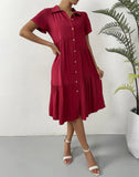 SOLID BUTTON CASUAL DRESS