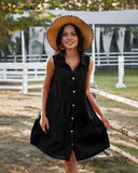 SLEEVELESS SHIRT COLLAR SOLID COLOR DRESS