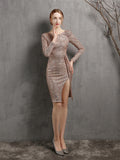 LONG SLEEVE SEQUINS SPLIT PARTY DRESS