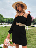 LOOSE CASUAL STRAPS LONG SLEEVE DRESS