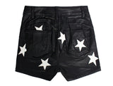 PU LEATHER PANTS ELASTIC METAL HOLE ROPE SHORTS