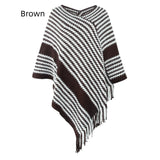 KNITWEAR STRIPED TASSEL CLOAK SHAWL COAT