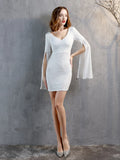 V-NECK SEQUINS SHORT SLEEVE PARTY DRESS